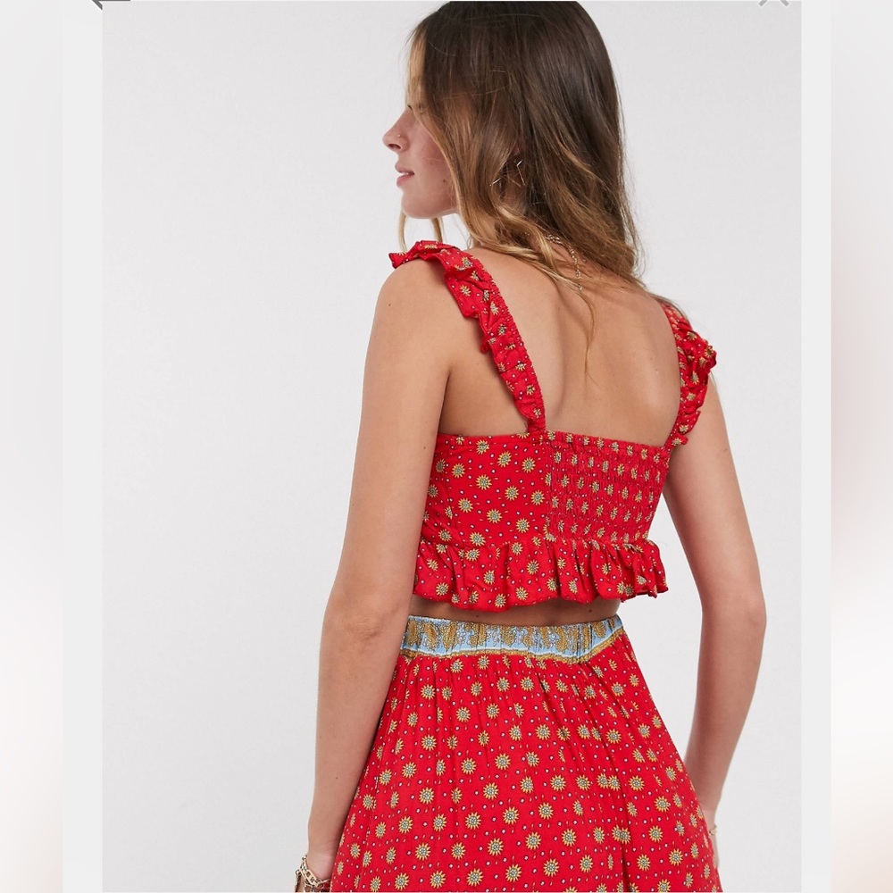 SISTERS OF THE TRIBE Petite Floral Print Ruffle Tie Front Crop Top & Midi Skirt - Picture 7 of 16